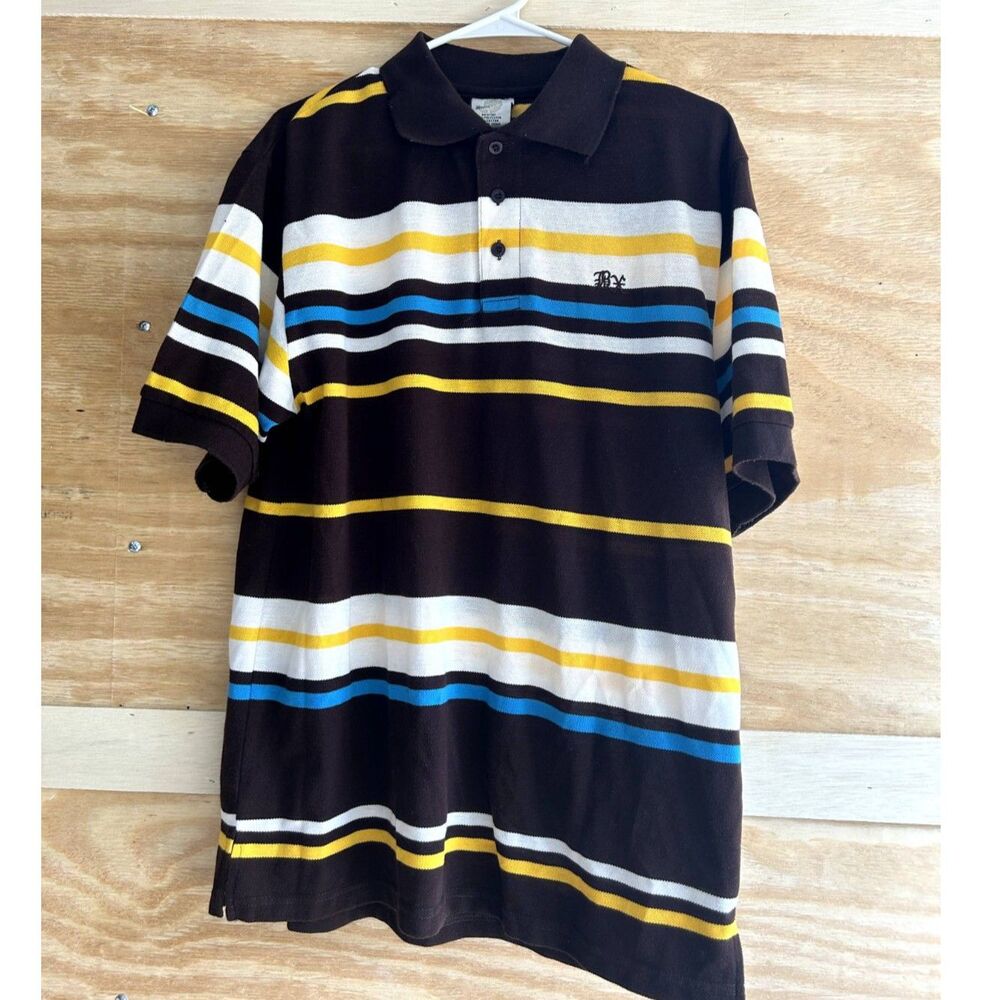 Brooklyn Xpress Polo Mens Size Large Brown Yellow White Blue